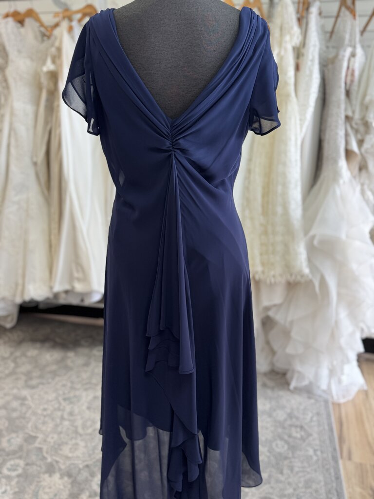 SL Fashions Navy Short Sleeve Tea Length Dress 16