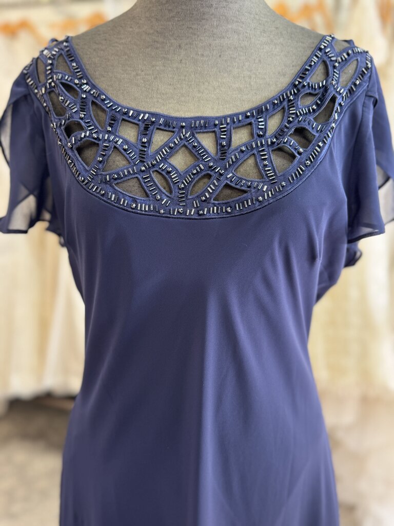 SL Fashions Navy Short Sleeve Tea Length Dress 16