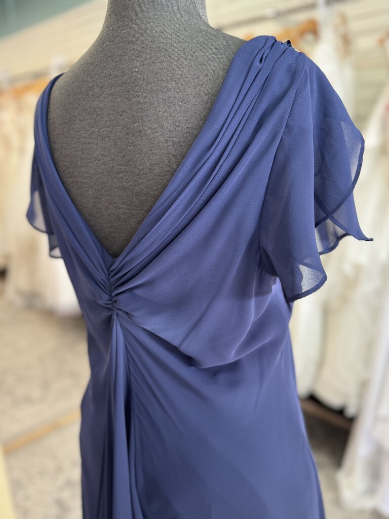 SL Fashions Navy Short Sleeve Tea Length Dress 16