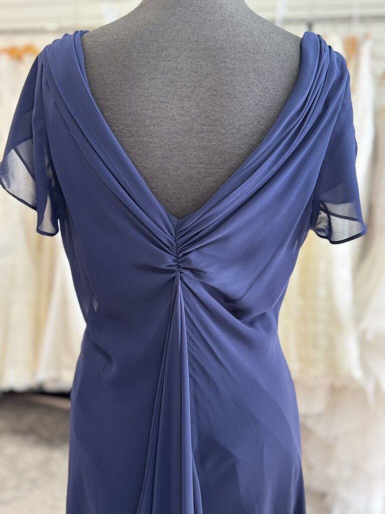 SL Fashions Navy Short Sleeve Tea Length Dress 16