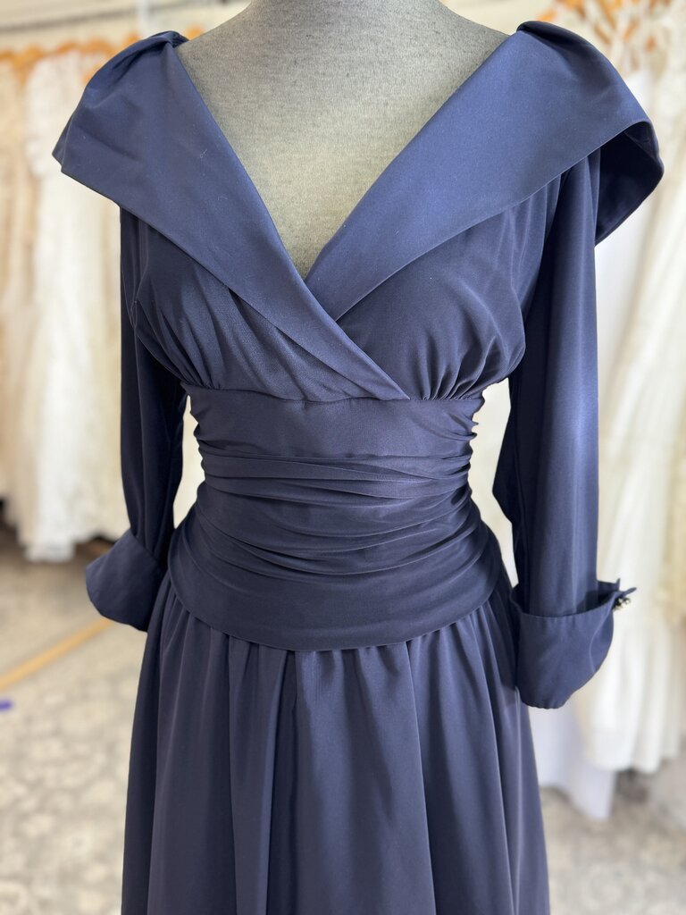 Jessica Howard Navy Long Sleeve Tea Length Dress 16
