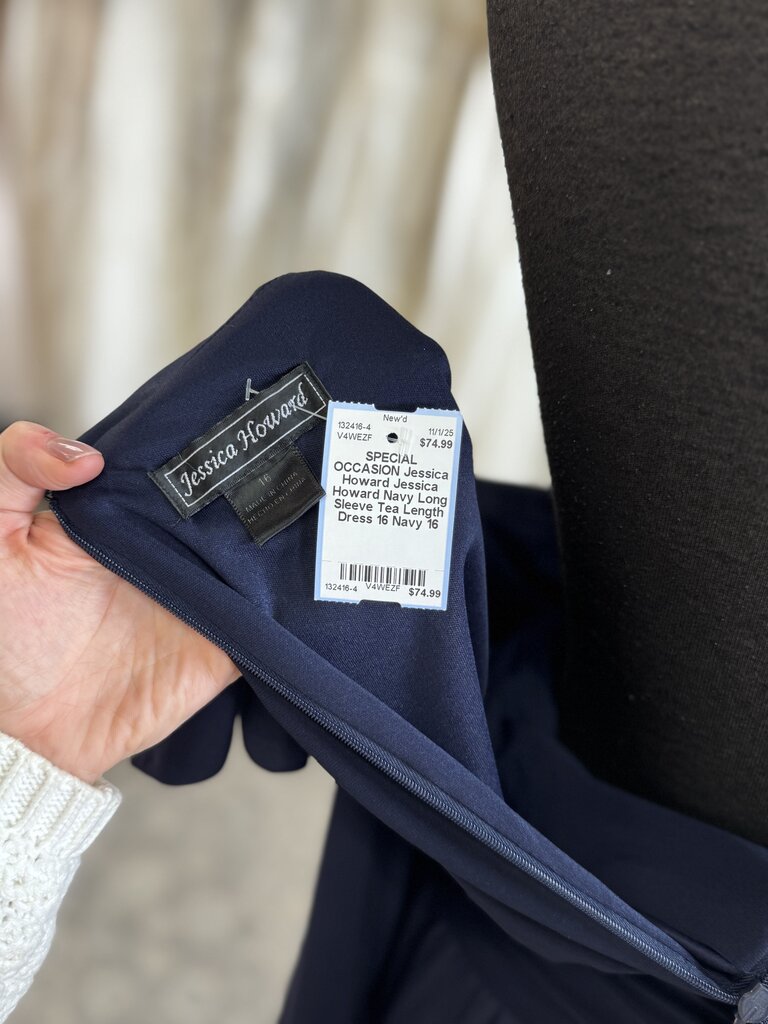 Jessica Howard Navy Long Sleeve Tea Length Dress 16