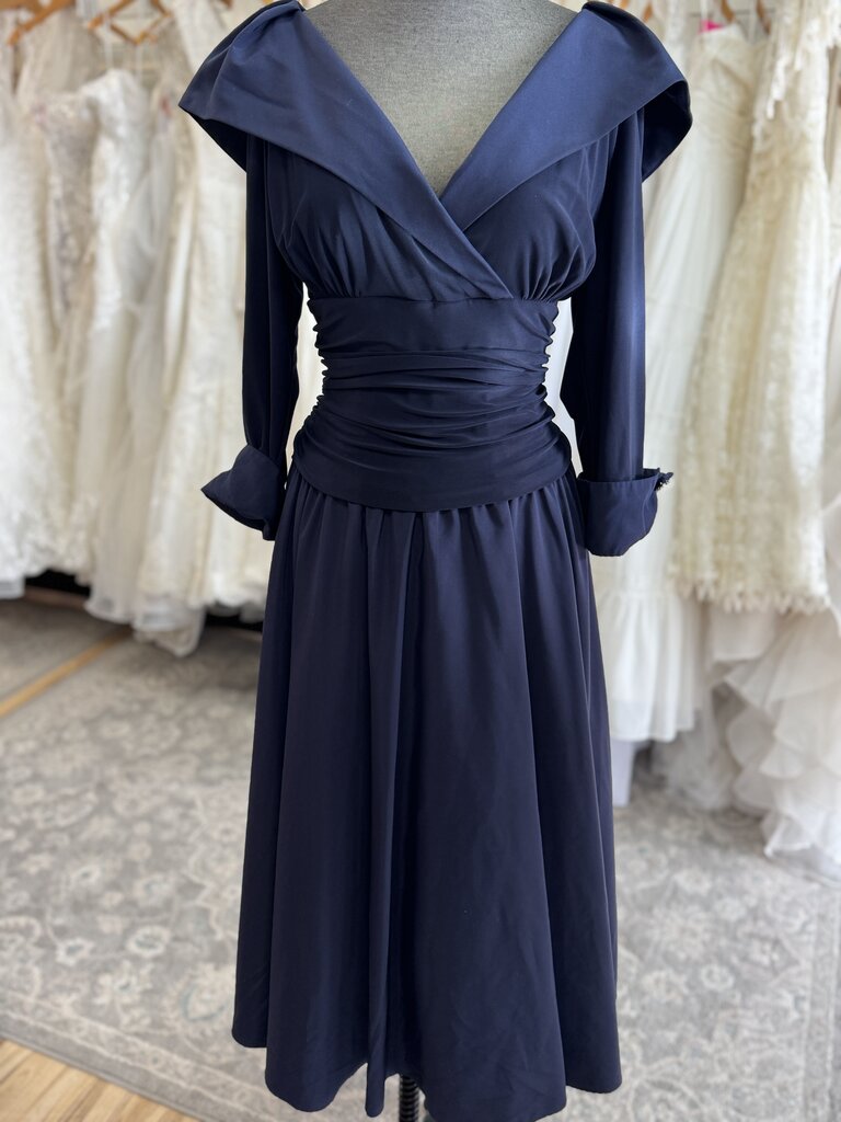 Jessica Howard Navy Long Sleeve Tea Length Dress 16