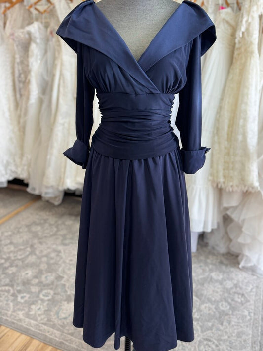 Jessica Howard Navy Long Sleeve Tea Length Dress 16