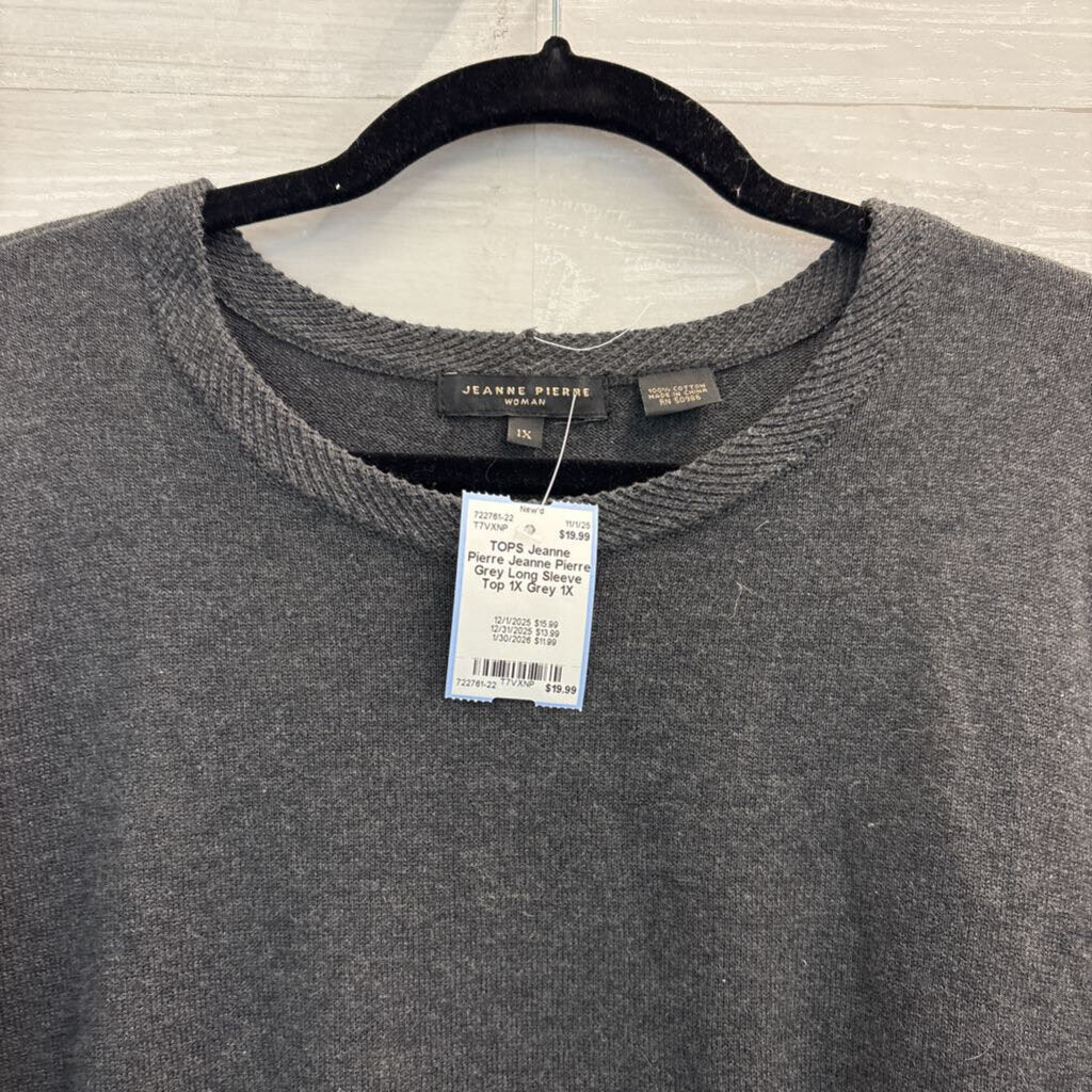 Jeanne Pierre Grey Long Sleeve Top 1X