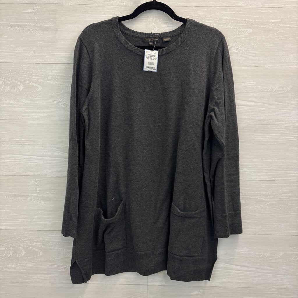 Jeanne Pierre Grey Long Sleeve Top 1X