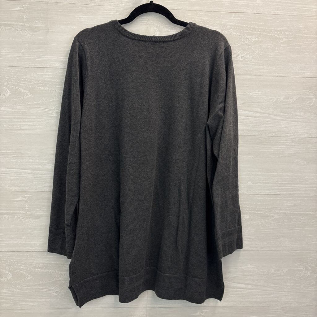 Jeanne Pierre Grey Long Sleeve Top 1X