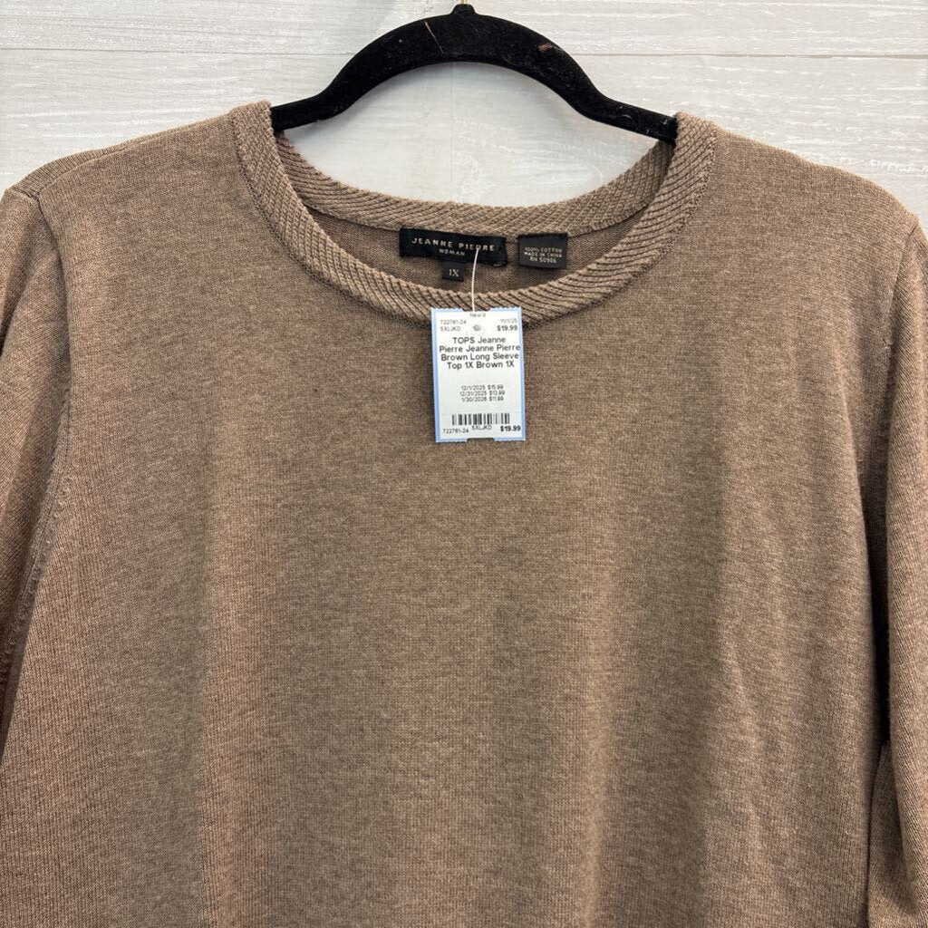 Jeanne Pierre Brown Long Sleeve Top 1X