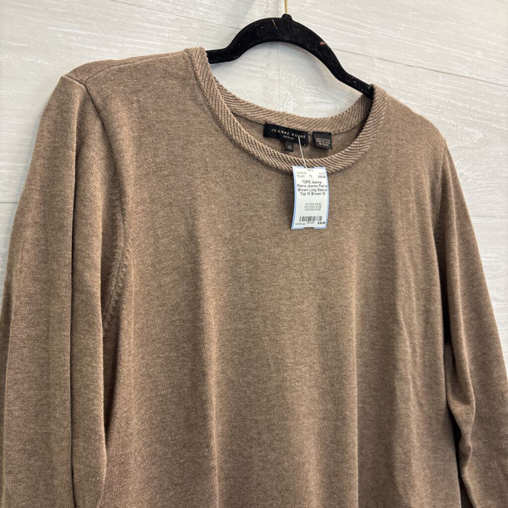 Jeanne Pierre Brown Long Sleeve Top 1X