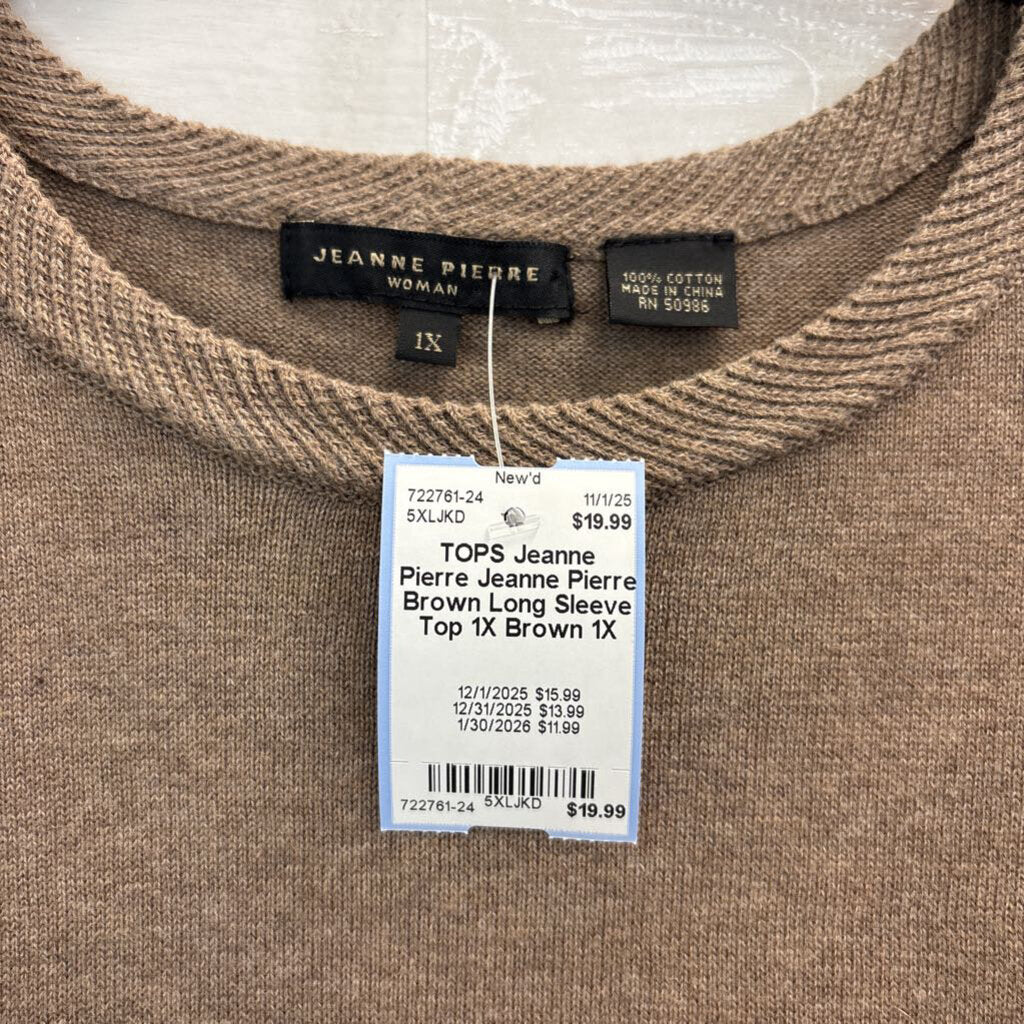 Jeanne Pierre Brown Long Sleeve Top 1X