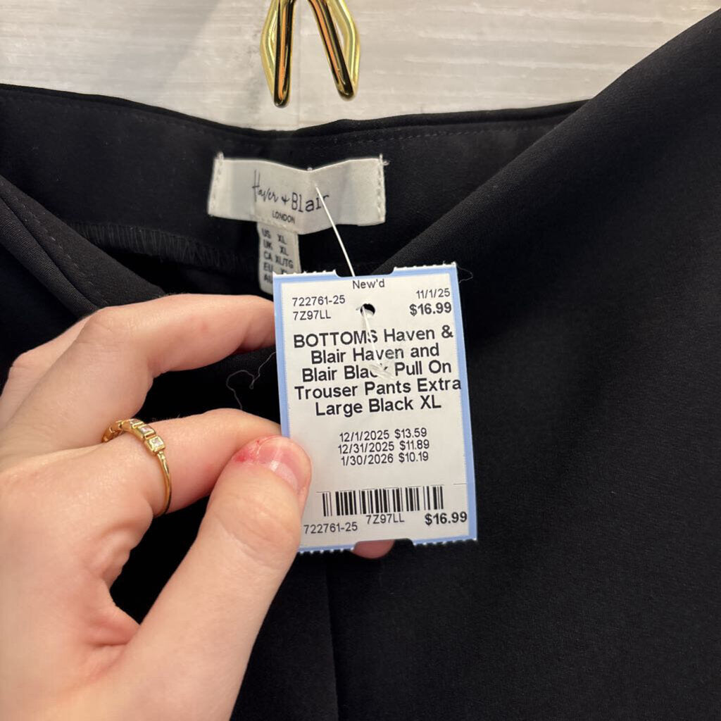 Haven and Blair Black Pull On Trouser Pants Extra Large