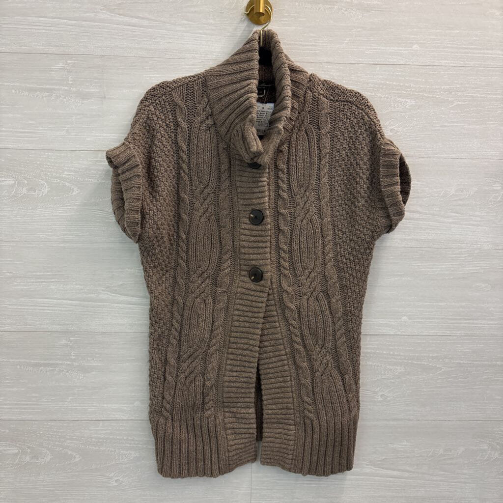 Eddie Bauer Brown Knit Short Sleeve Button Front Sweater Top Extra Small
