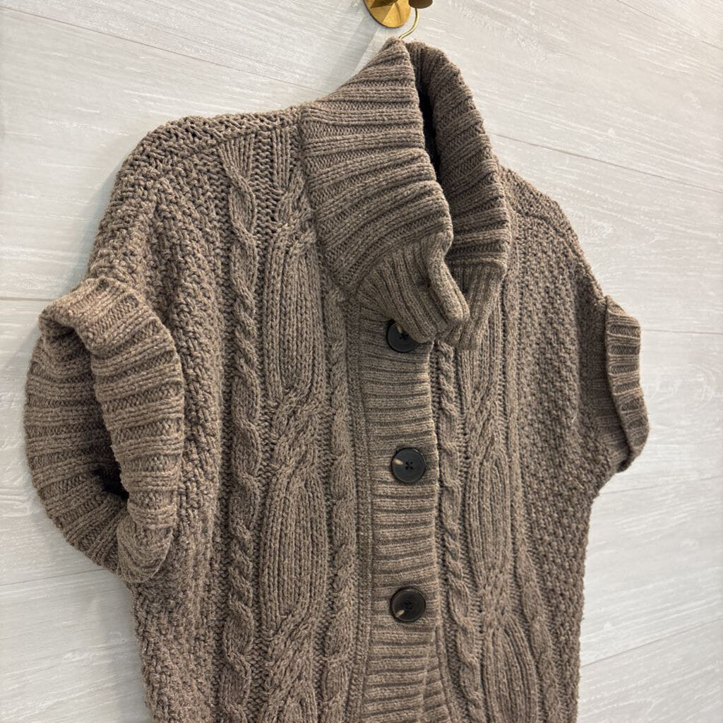 Eddie Bauer Brown Knit Short Sleeve Button Front Sweater Top Extra Small