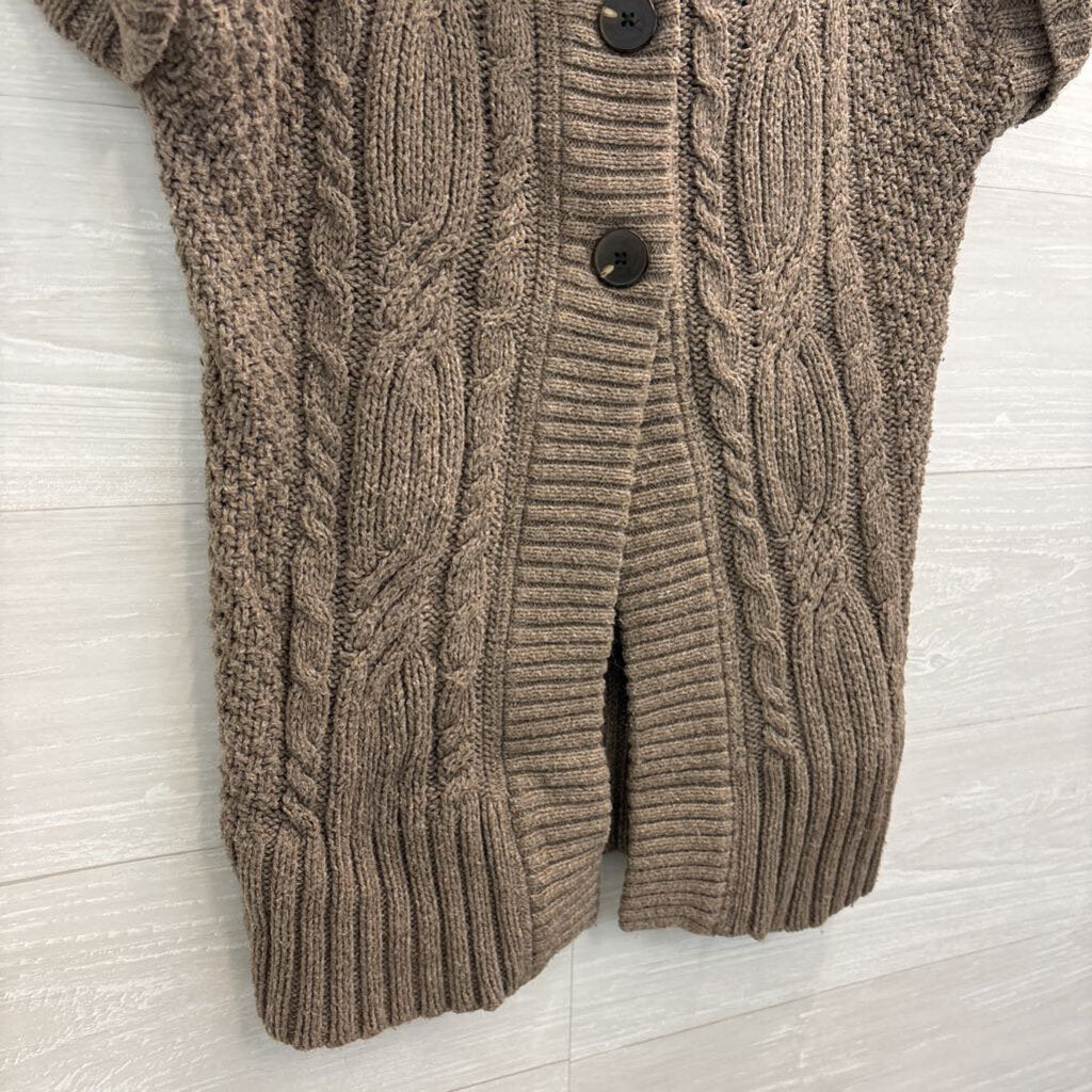 Eddie Bauer Brown Knit Short Sleeve Button Front Sweater Top Extra Small