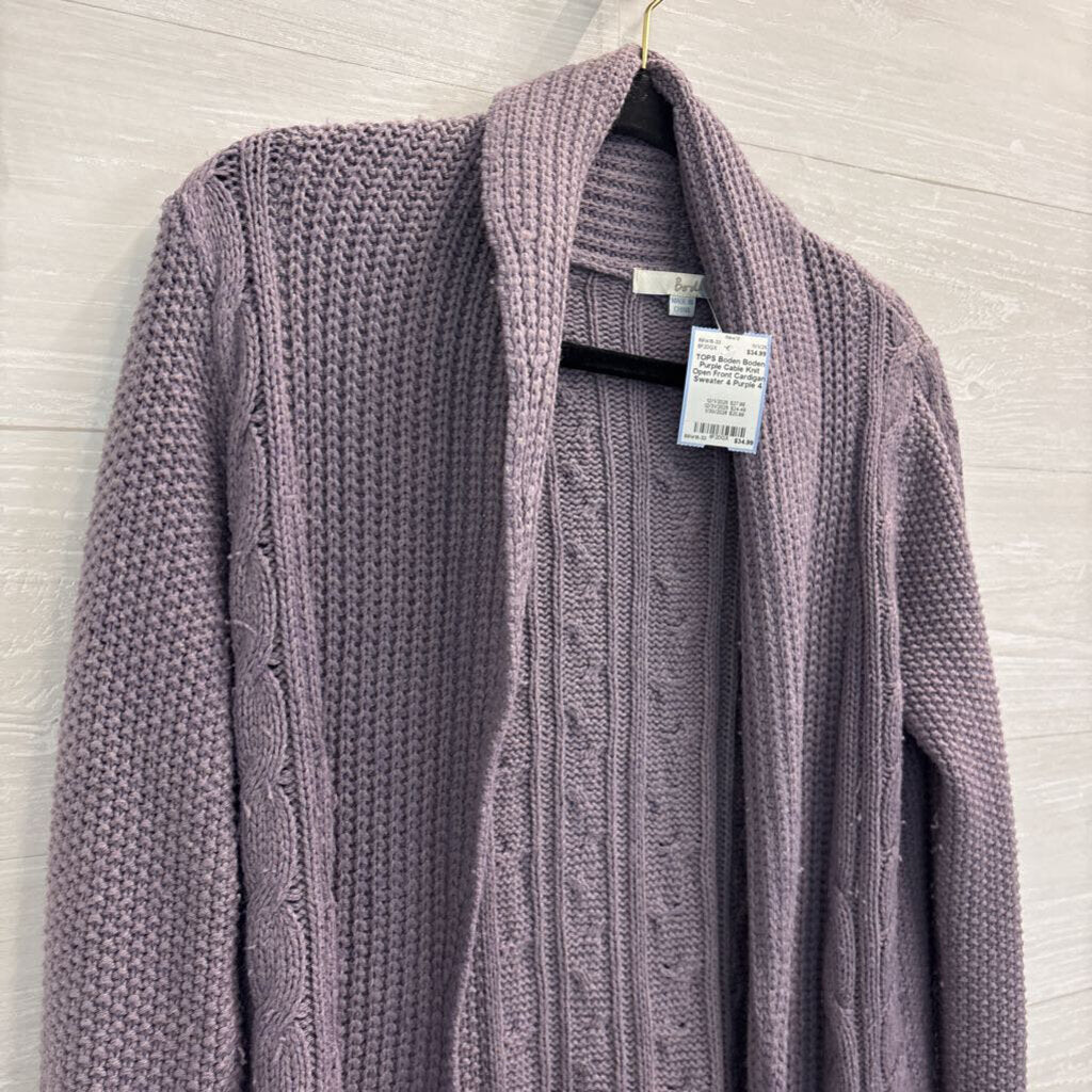 Boden Purple Cable Knit Open Front Cardigan Sweater 4