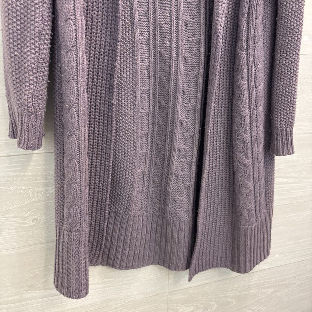 Boden Purple Cable Knit Open Front Cardigan Sweater 4
