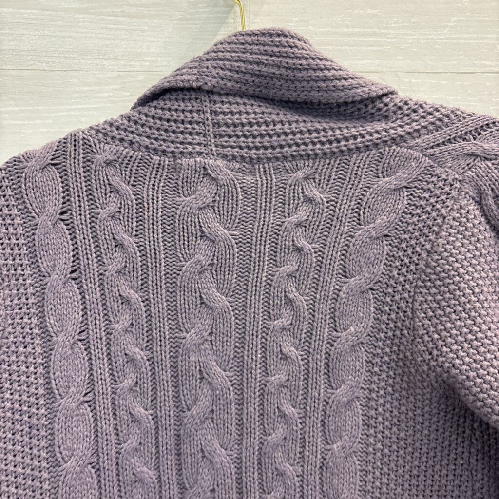 Boden Purple Cable Knit Open Front Cardigan Sweater 4