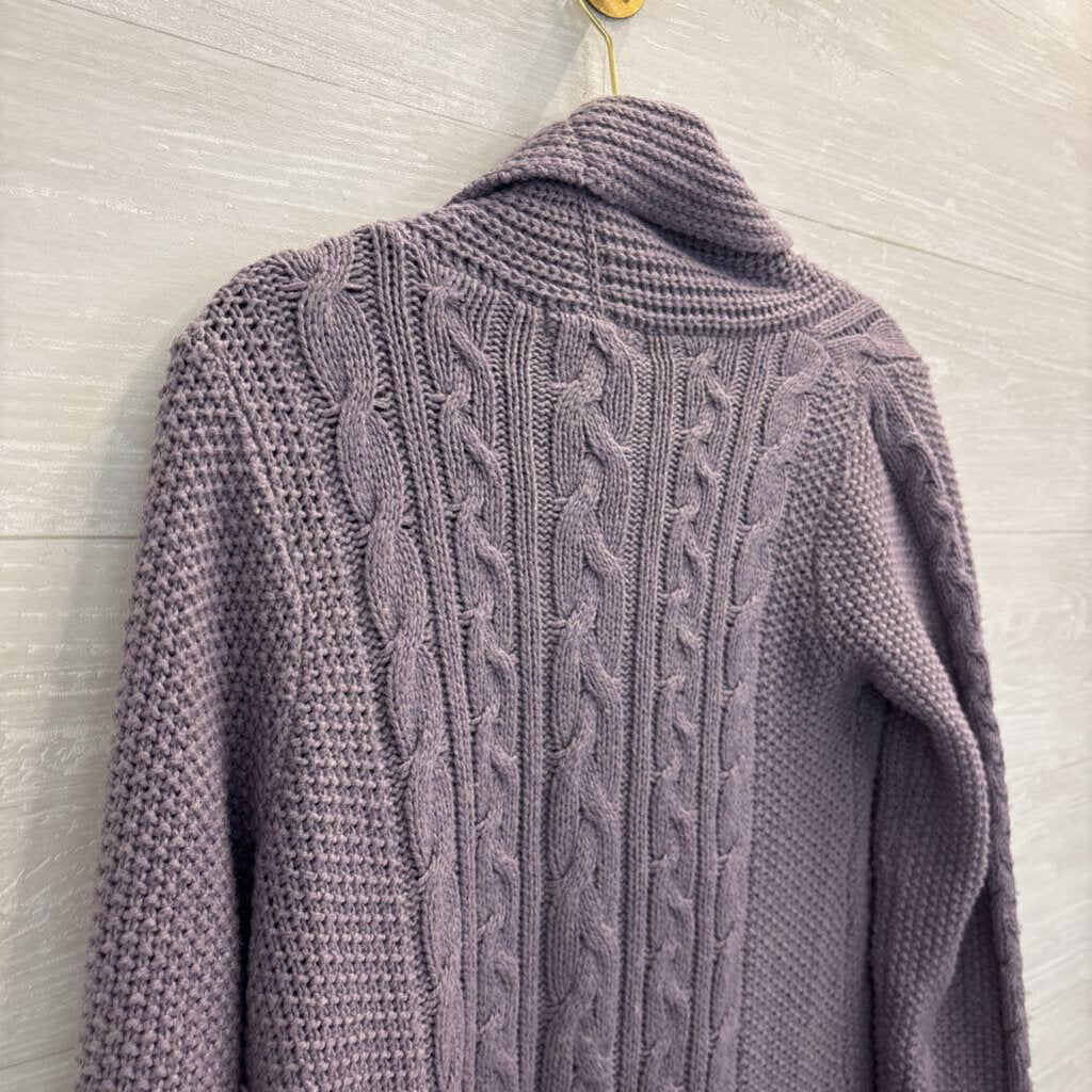 Boden Purple Cable Knit Open Front Cardigan Sweater 4