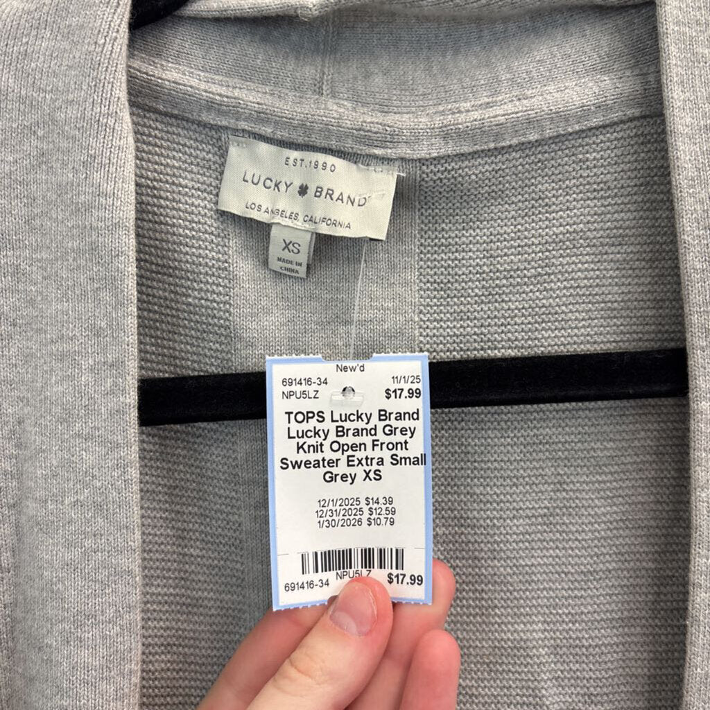 Lucky Brand Grey Knit Open Front Sweater Extra Small