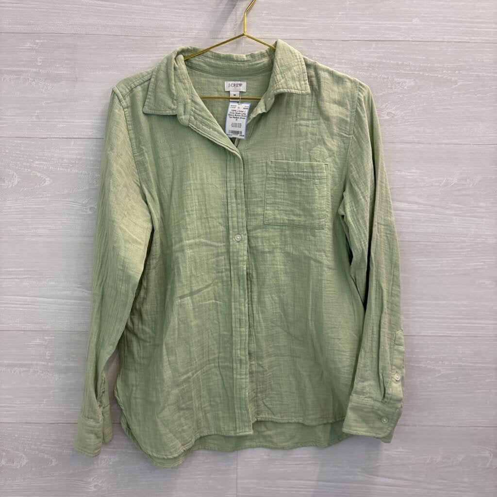 J Crew Green Long Sleeve Button Down Top Medium