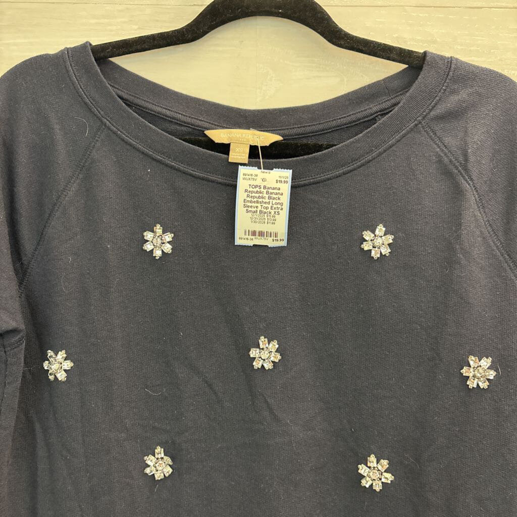 Banana Republic Black Embellished Long Sleeve Top Extra Small