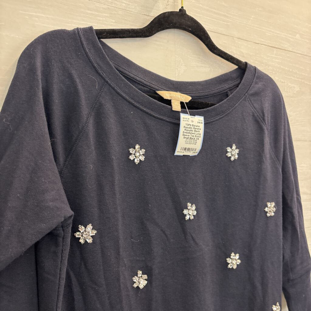 Banana Republic Black Embellished Long Sleeve Top Extra Small