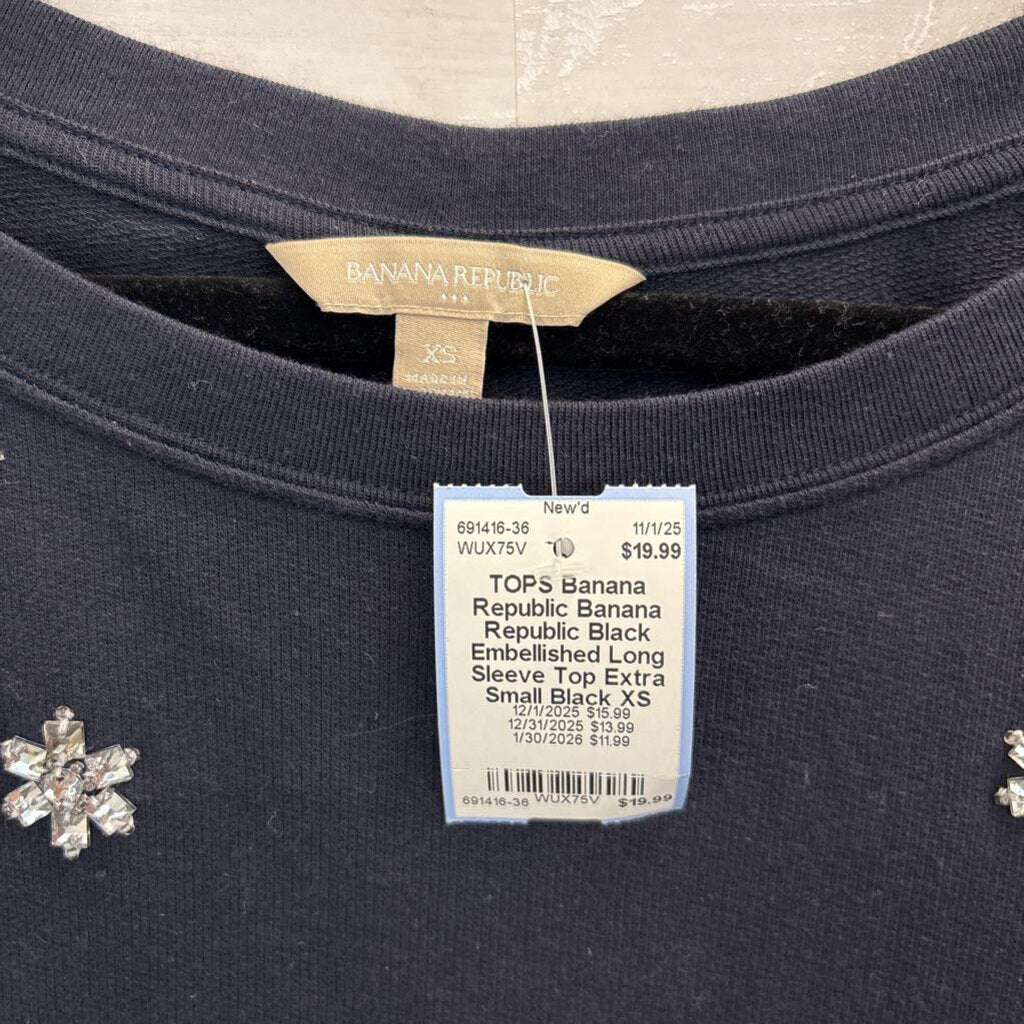 Banana Republic Black Embellished Long Sleeve Top Extra Small