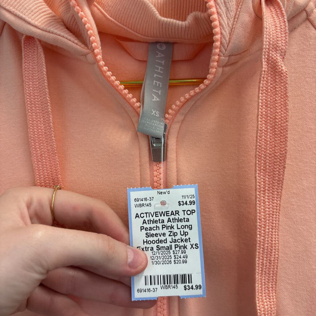 Athleta Peach Pink Long Sleeve Zip Up Hooded Jacket Extra Small