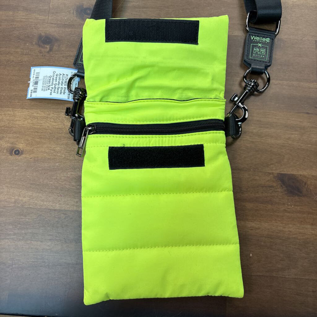 Welle Australia Neon Green Quilted Crossbody Purse
