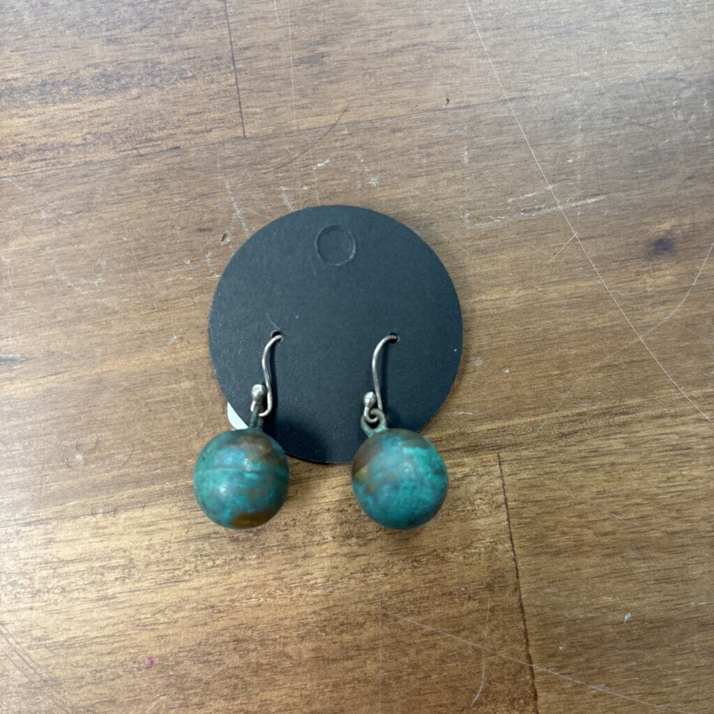 Blue Beaded Ball Drop Earrings