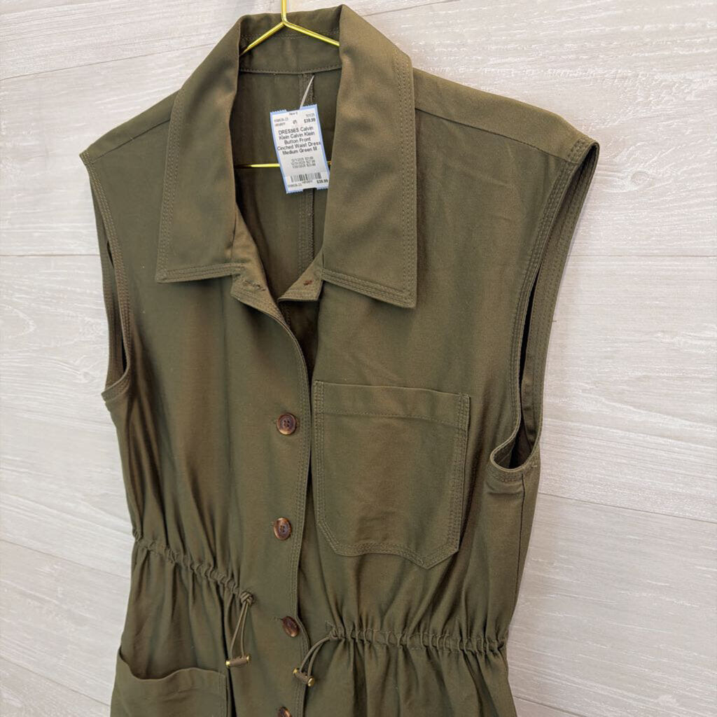 Calvin Klein Button Front Cinched Waist Dress Medium