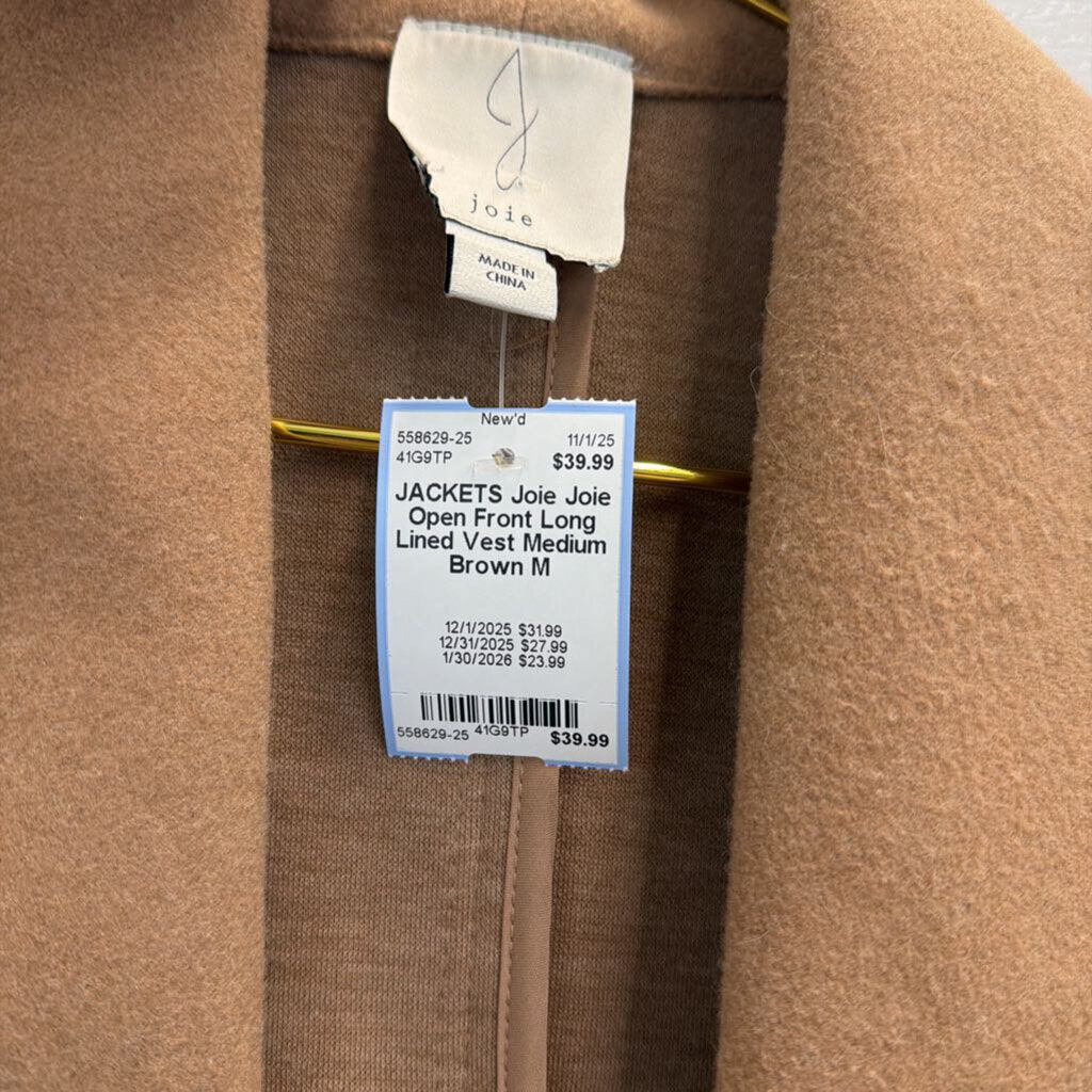 Joie Open Front Long Lined Vest Medium