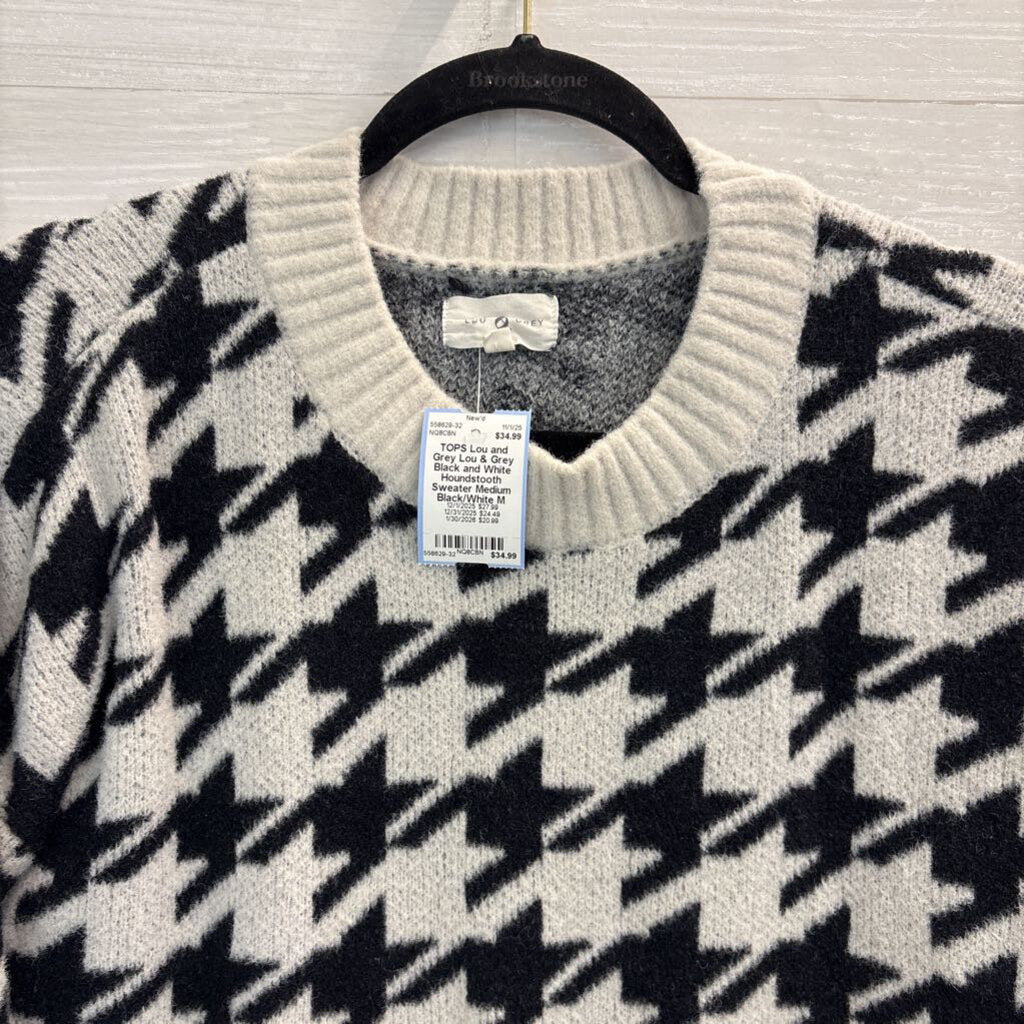 Lou & Grey Black and White Houndstooth Sweater Medium