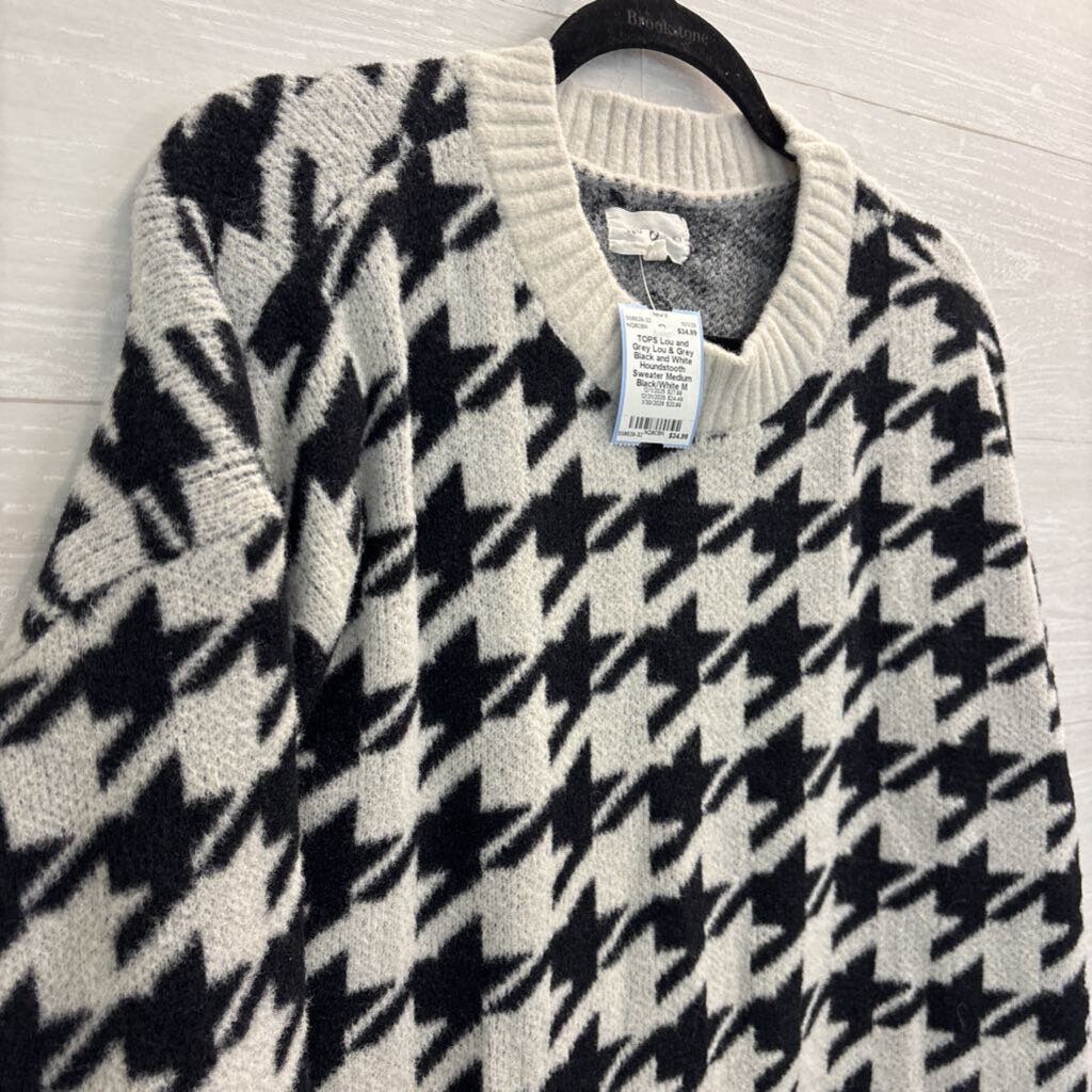 Lou & Grey Black and White Houndstooth Sweater Medium