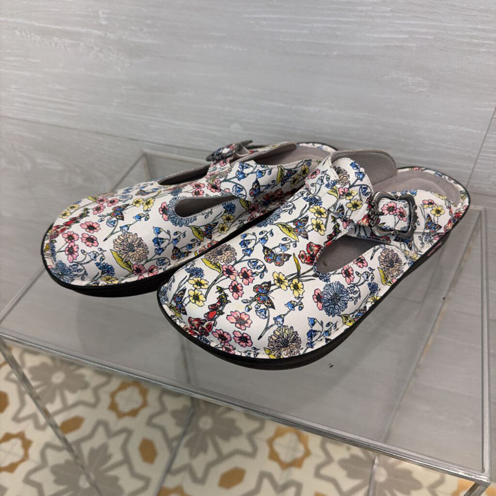 Alegria Classic Leather Butterfly Print Clogs 38