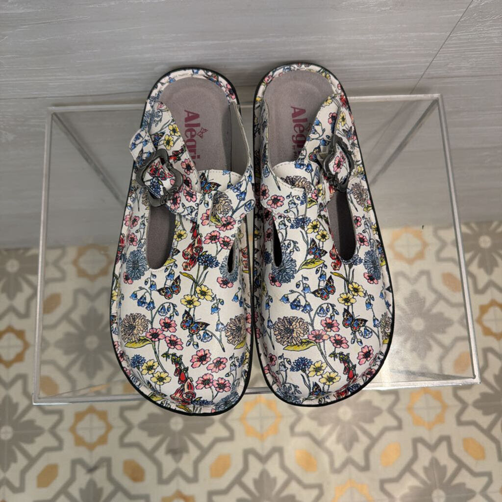 Alegria Classic Leather Butterfly Print Clogs 38