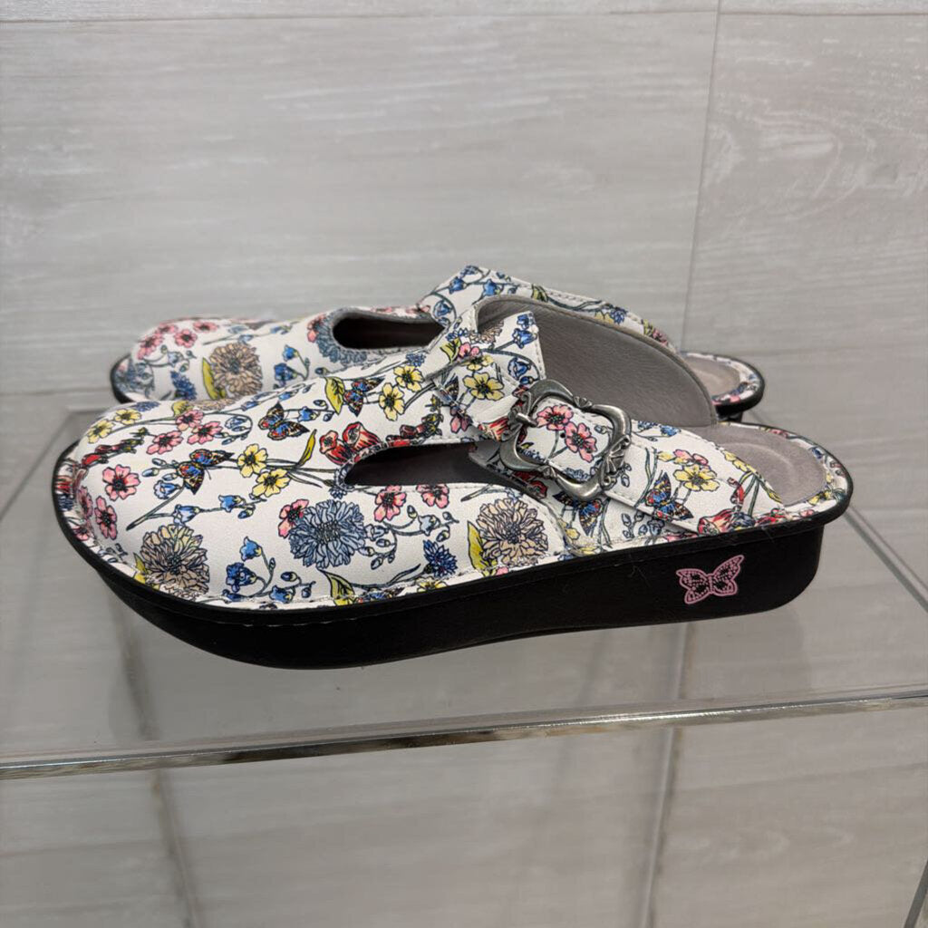Alegria Classic Leather Butterfly Print Clogs 38