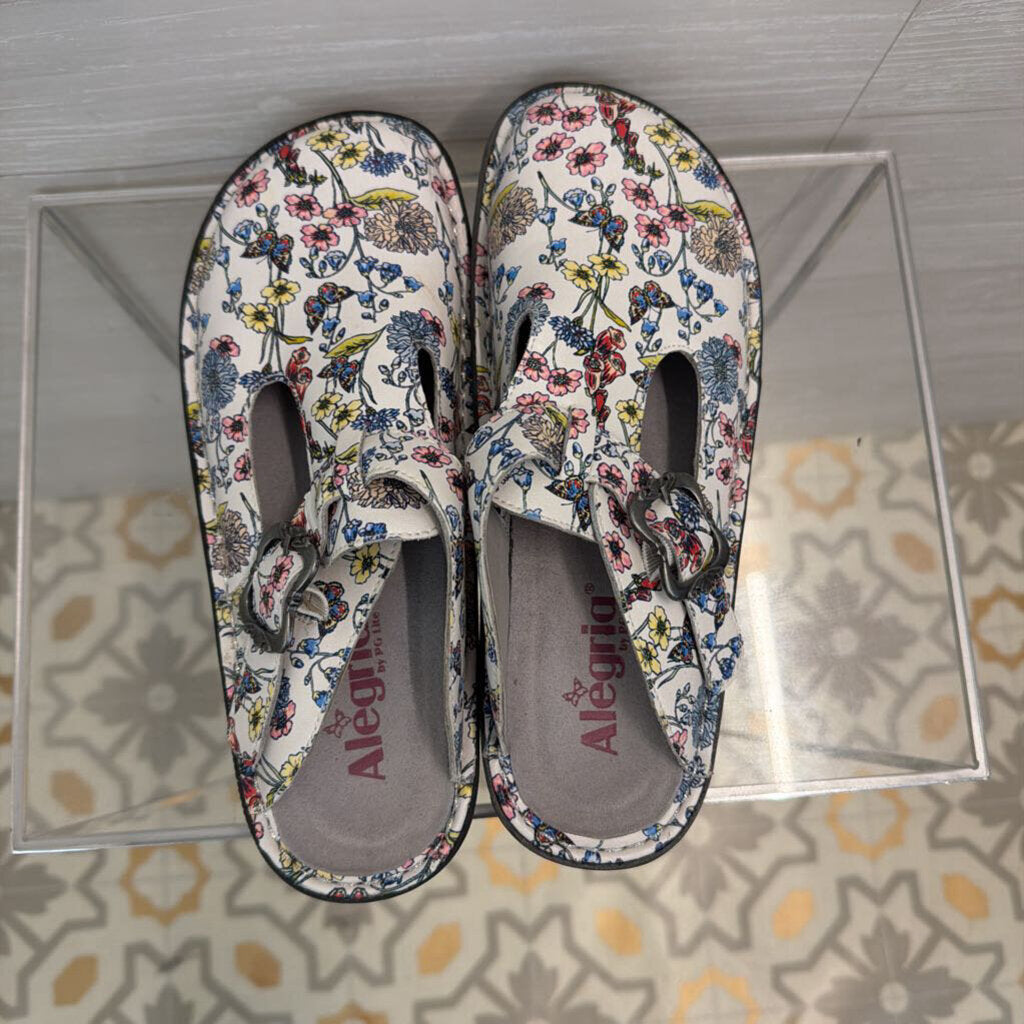 Alegria Classic Leather Butterfly Print Clogs 38