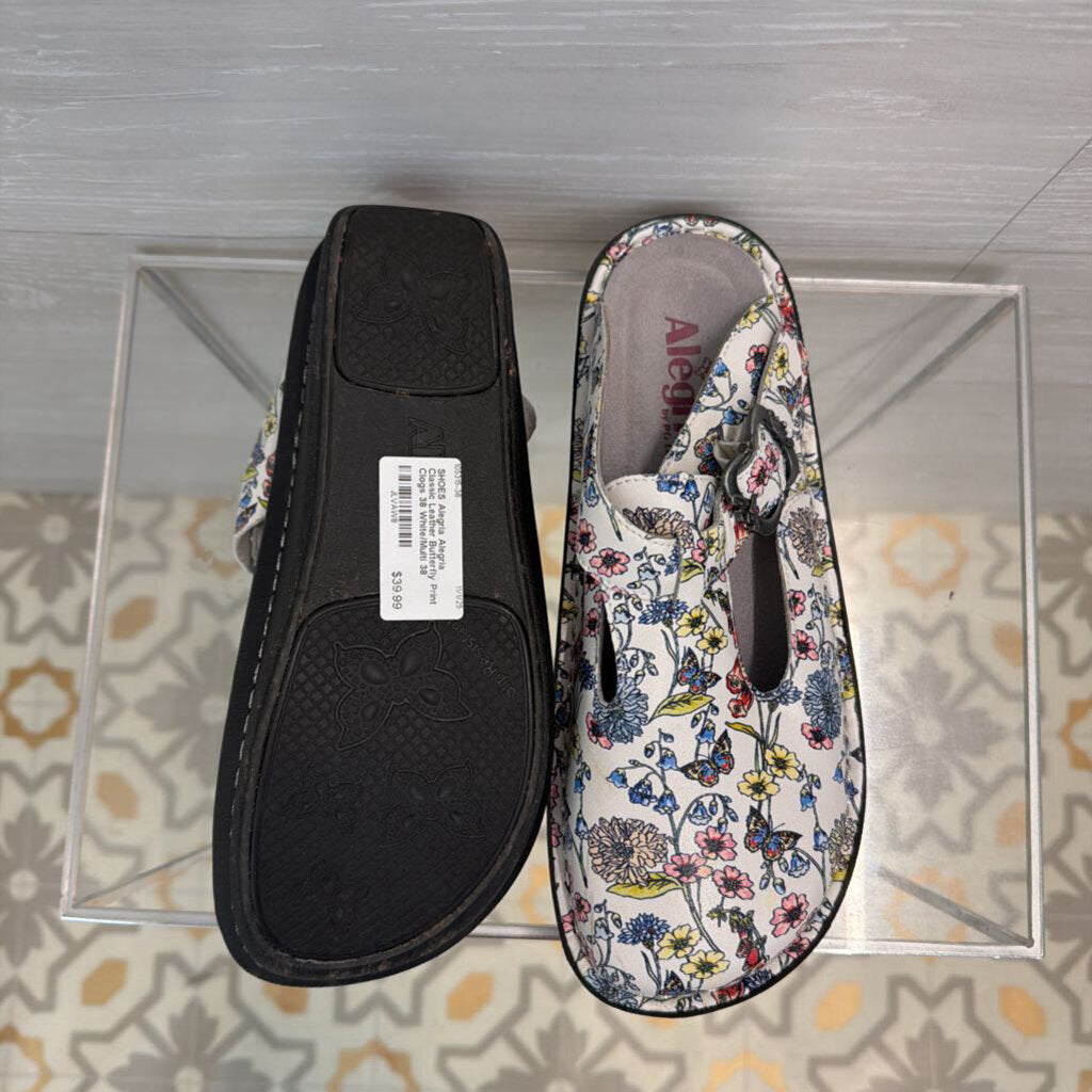 Alegria Classic Leather Butterfly Print Clogs 38