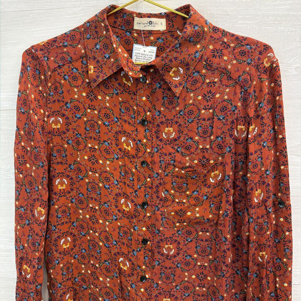 Natural Life Long Sleeve Printed Button Up Small