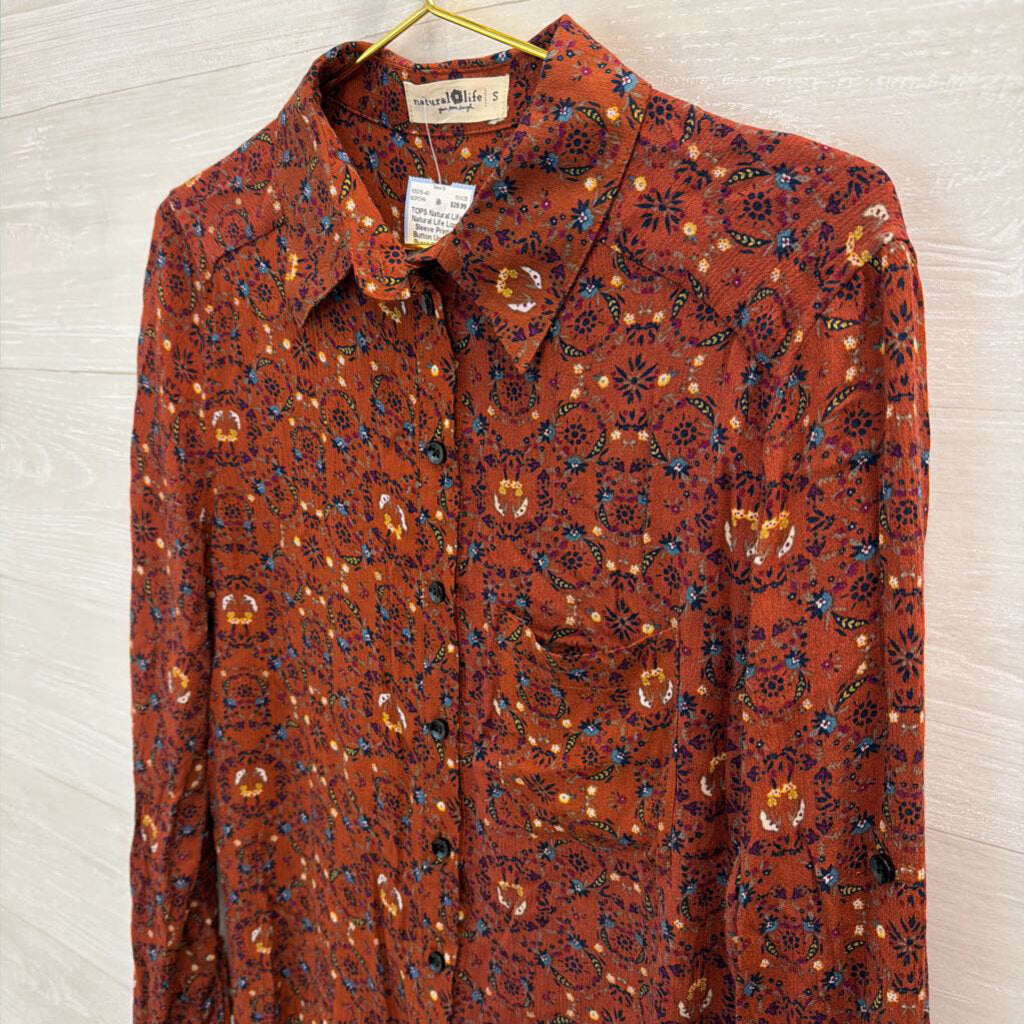 Natural Life Long Sleeve Printed Button Up Small