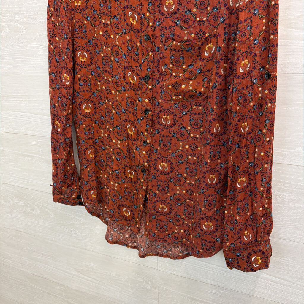 Natural Life Long Sleeve Printed Button Up Small