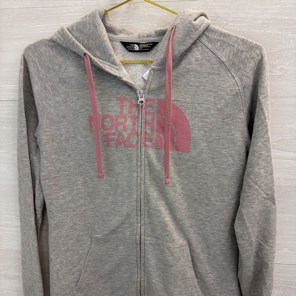 The North Face Grey/ Pink Logo Zip Up Hoodie Small