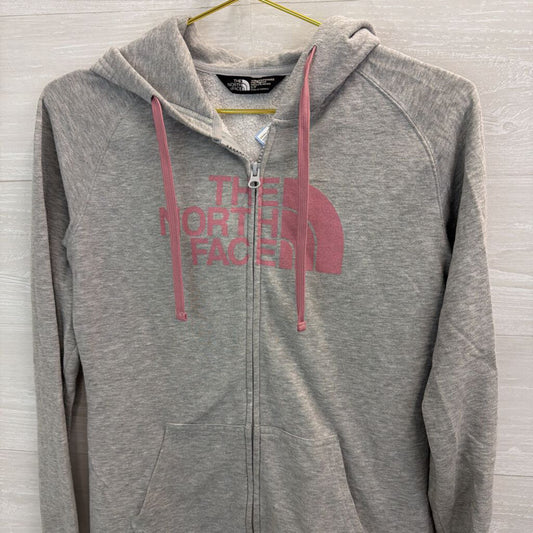 The North Face Grey/ Pink Logo Zip Up Hoodie Small