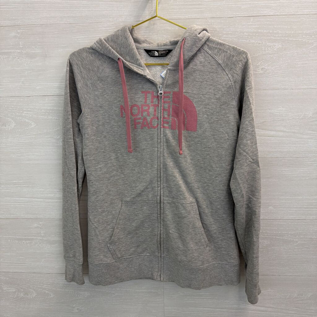 The North Face Grey/ Pink Logo Zip Up Hoodie Small