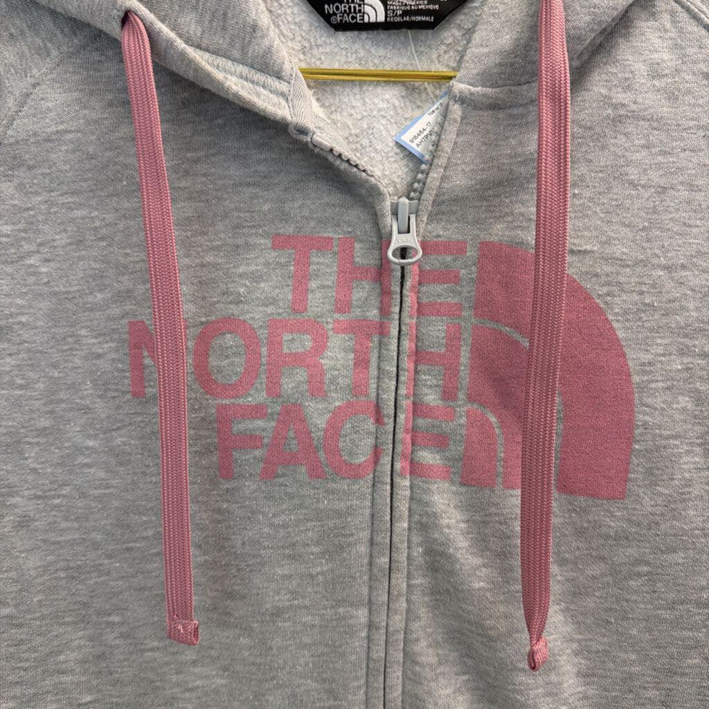 The North Face Grey/ Pink Logo Zip Up Hoodie Small