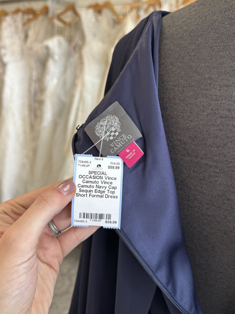 Vince Camuto Navy Cap Sequin Edge Top Short Formal Dress 6