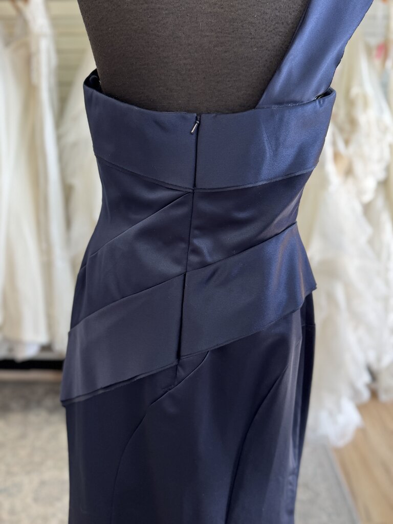 White by Vera Wang Navy One Shoulder Long Formal Dress 8
