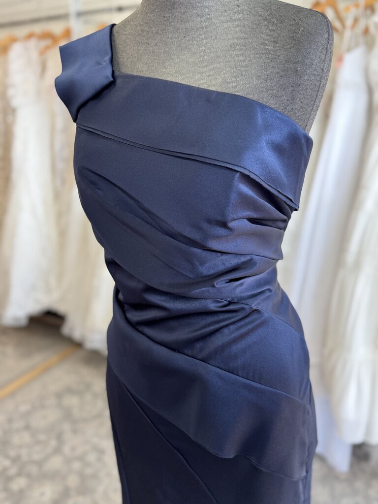 White by Vera Wang Navy One Shoulder Long Formal Dress 8