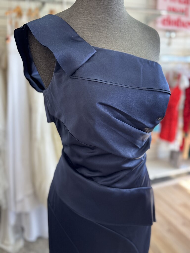 White by Vera Wang Navy One Shoulder Long Formal Dress 8